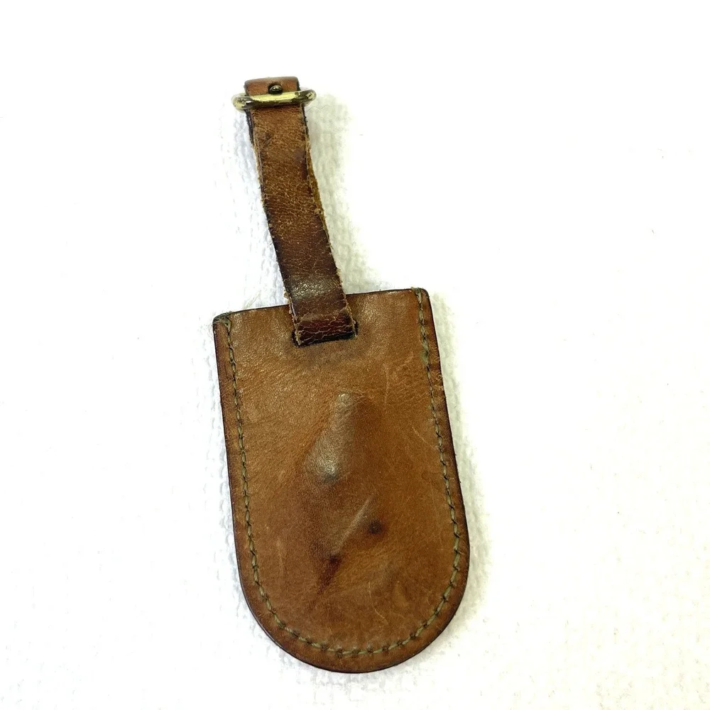 Hartmann Luggage Tag Leather‎ Brown hang tag with buckle 2-3/4